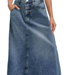 Fisoew Women's Vintage Denim Maxi Skirt
