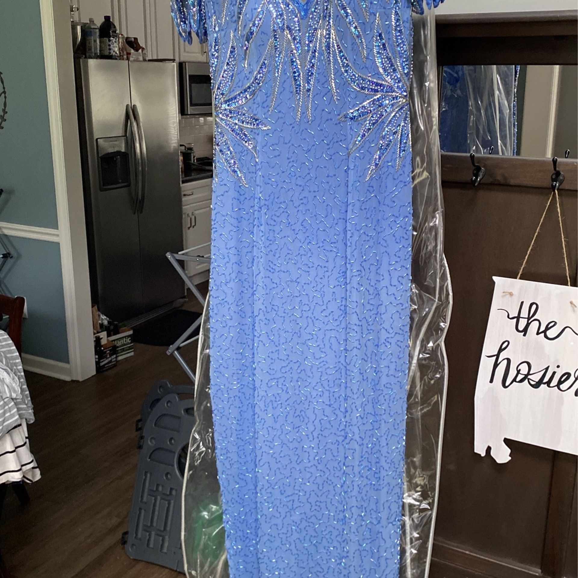 Blue Beaded Silk Pageant Prom Dress Size 12 Paid $600