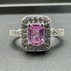 EFFY PINK SAPPHIRE & DIAMOND RING 14K WHITE GOLD LADIES Sz 7