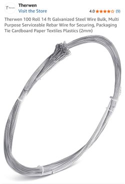 Therwen 100 Roll 14 ft Galvanized Steel Wire Bulk, Multi Purpose Serviceable Rebar Wire for Securing, Packaging Tie Cardboard Paper Textiles Plastics 