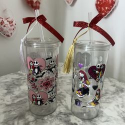 Nightmare Before Christmas   Kids Cup Set of 2| BPA-Free Plastic Cups w/ Straw  