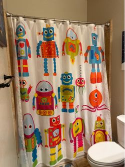 Really cute robots shower curtain extra long