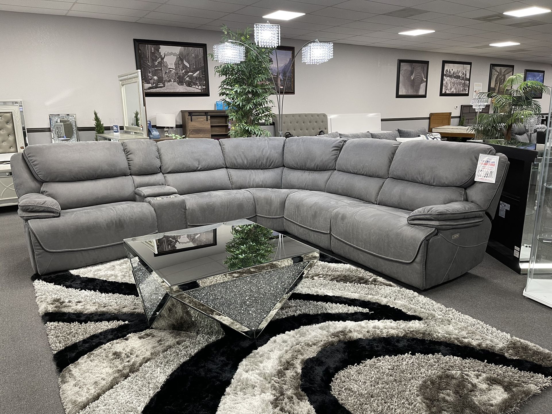 Gray Sofa Sectional W/ 3x Power Recliners