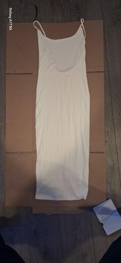 White Spaghetti Strap Tank Top | Black Bead | Size M