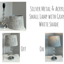 Silver Metal & Acrylic Small Lamp with Gray & White Shade 