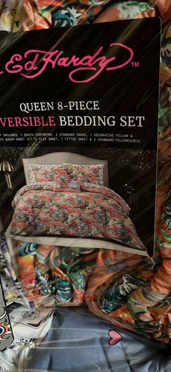 New Ed Hardy bed set sheets included