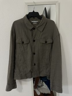 ZARA 100% Linen Olive Green Jacket – Size L – Lightweight & Trendy!