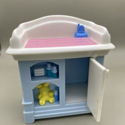 Vintage Fisher Price Loving Family Dollhouse Furniture Nursery Blue Baby Doll's Changing Table