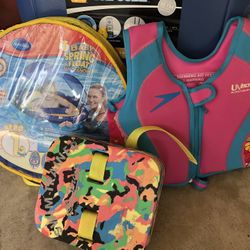 Baby/Child Swim Pool Items: Vest, Trainer and Sun Canopy Float