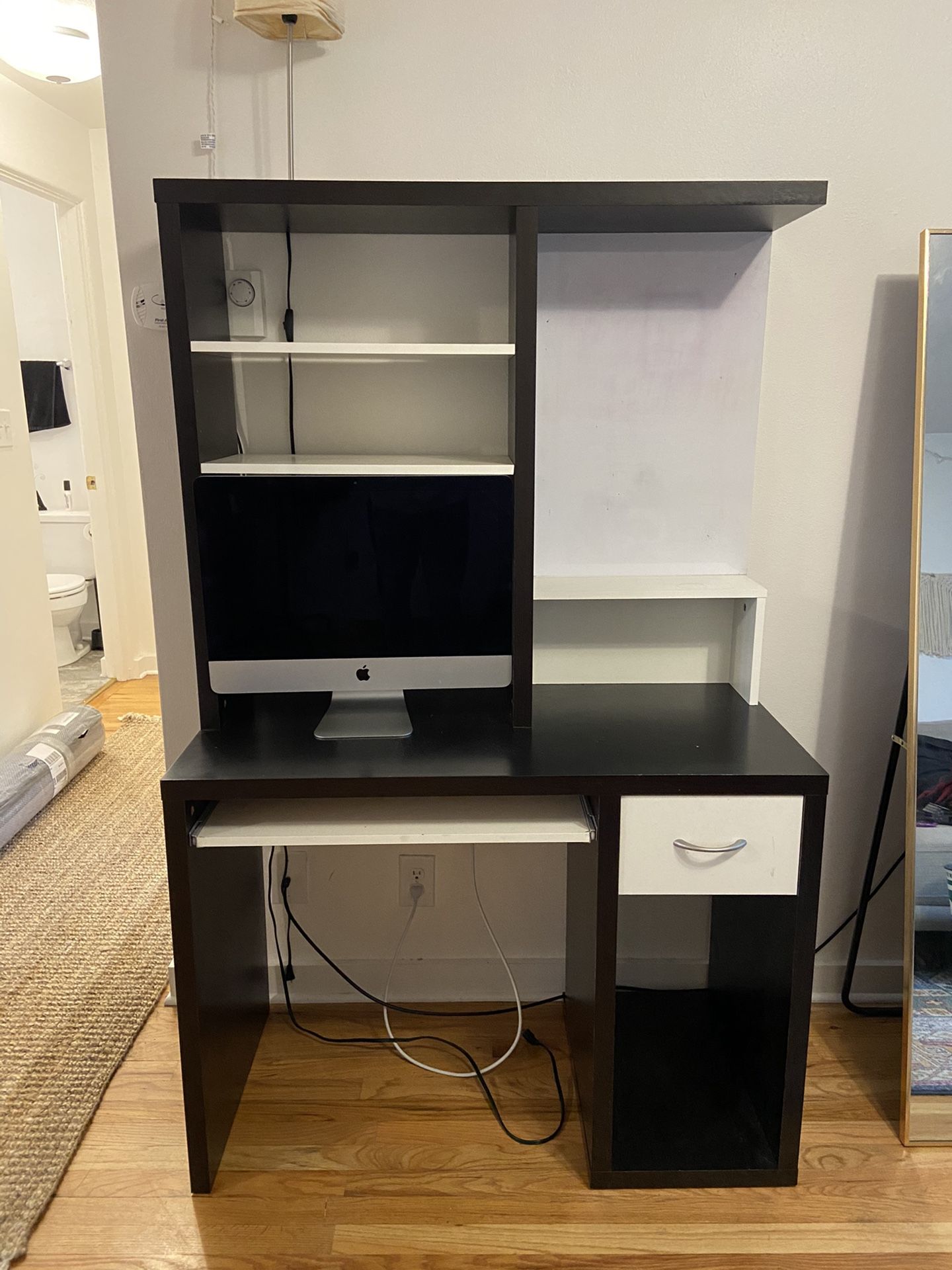 IKEA Cherry Wood & White desk with built in dry erase board