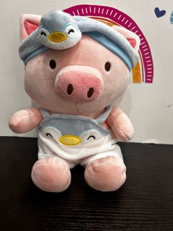 MINISO PINK PIG PLUSH- 12 INCH - She is dressed in a soft Penguin outfit