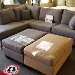🔥 Brand New 104" x 75" Grey Or Tan Linen Reversible Sectional + Ottoman