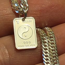 999 Fine Silver - Ying Yang - Pendant / Charm - 1.10g - 925 Sterling Silver Bail