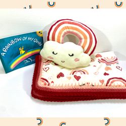 Earthtone Rainbow Baby Minky/Sherpa Crochet Baby Blanket & Pillow Gift Set