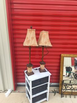Pair of Tall Table Lamps with Palm Tree Shades