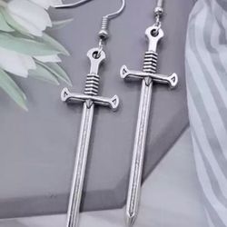 Halloween SILVER SWORD DANGLE DROP earrings 