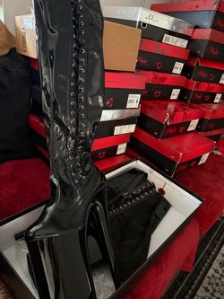 Insanely big pleaser vinyl heels
