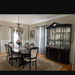 Dark Mahogany China Hutch And Table