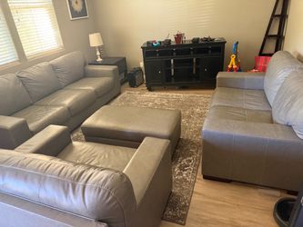 Couch set gray color includes ottoman and end tables
