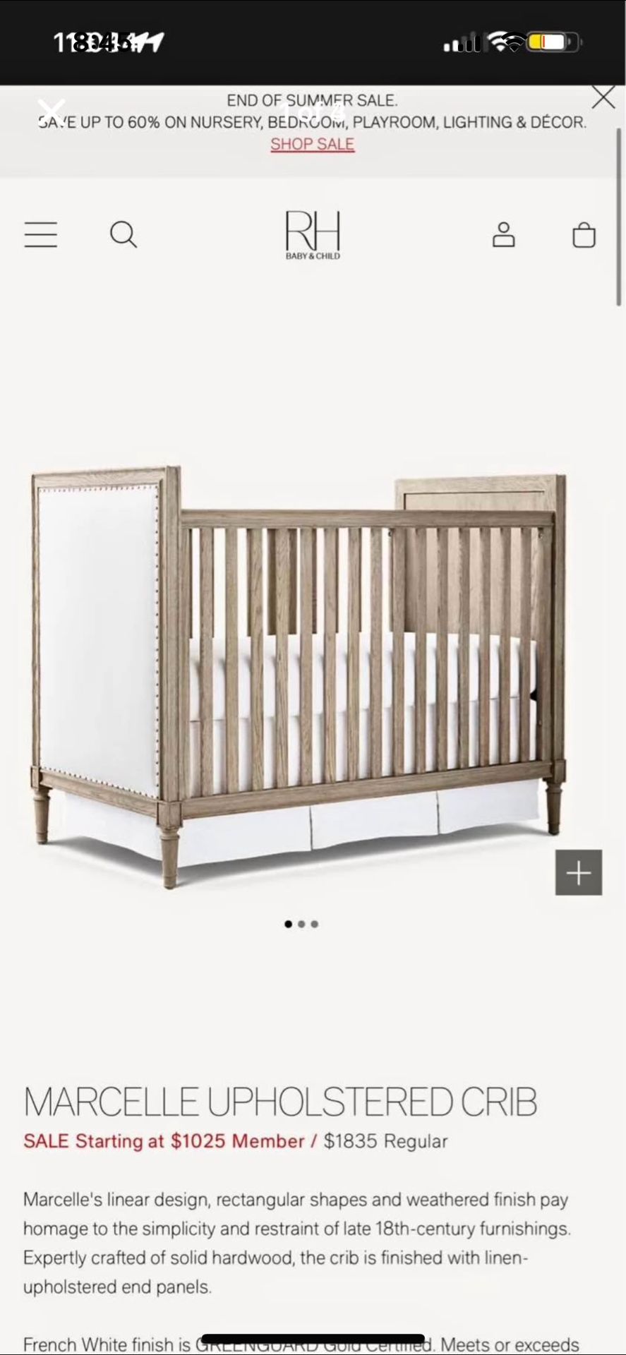 Upholstered Crib- Restoration Hardware