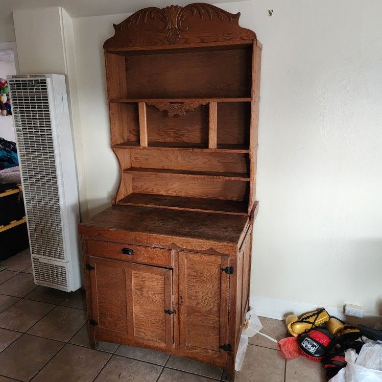 Vintage brown wooden kitchen hutch cabinet pantry armario de cocina
