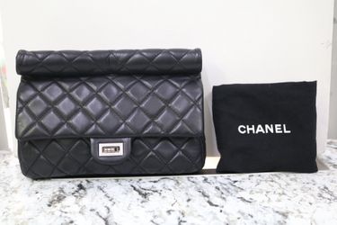 Chanel 2.55 Roll Reissue Clutch Black Quilted Leather Bag 2010s Era