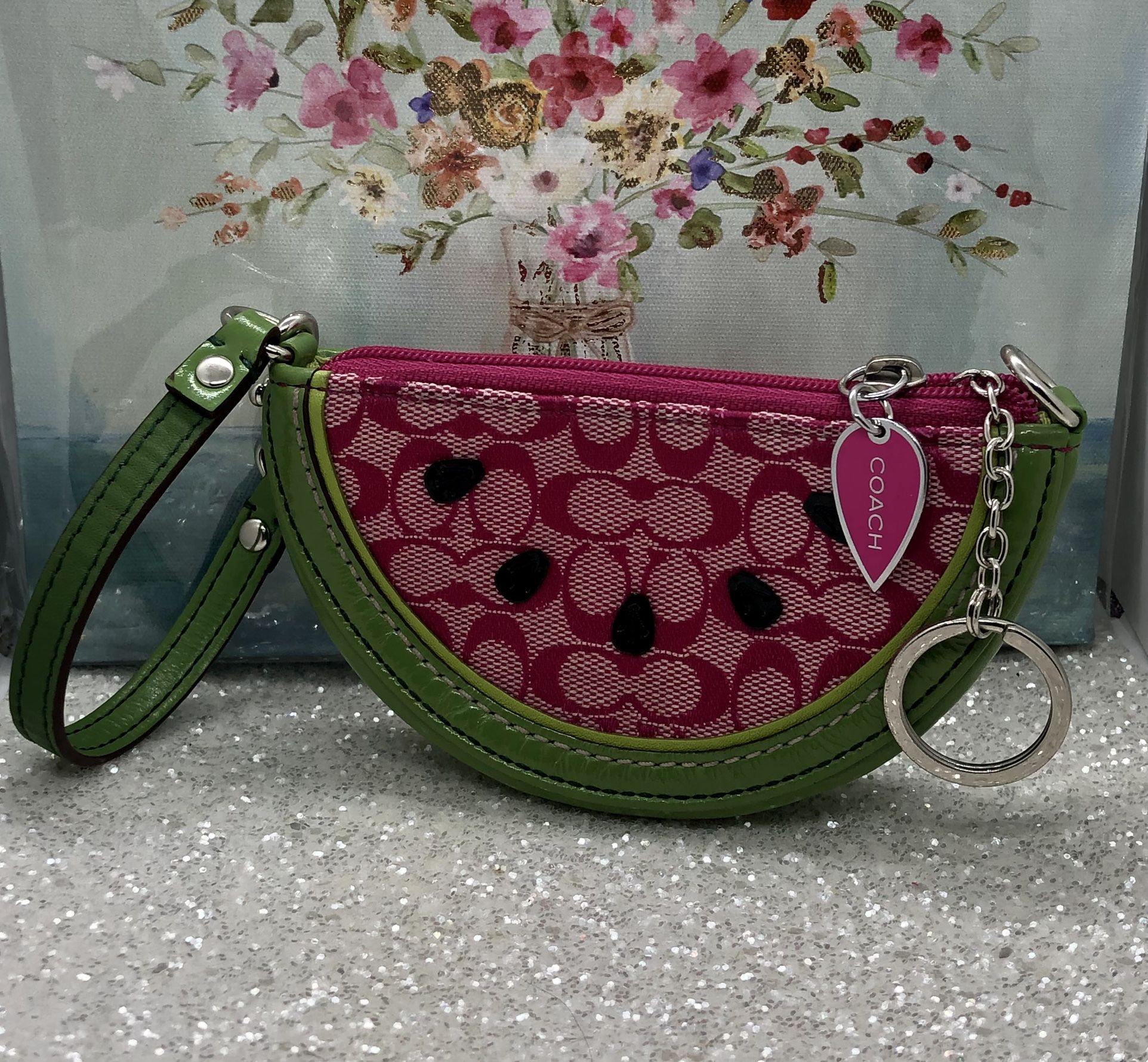 RESERVED COACH Watermelon Wristlet Keychain Wallet