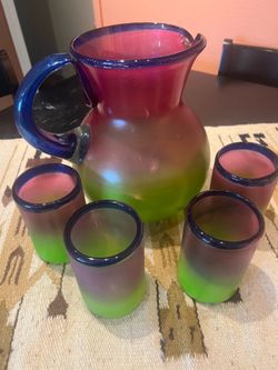 Glass pitcher / 4 tumblers