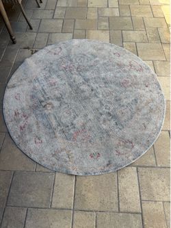 5’ Round Unique Loom Noble Collection Rug – Blue Vintage Distressed Style