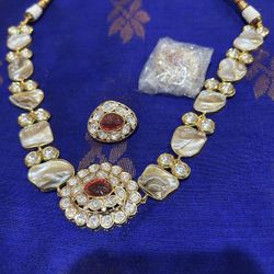 Baroque Pearl Red Doublet Carved Necklace Set