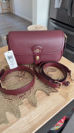COACH Pebbled Leather Crossbody in Bordeaux/Plum with Gold Hardware