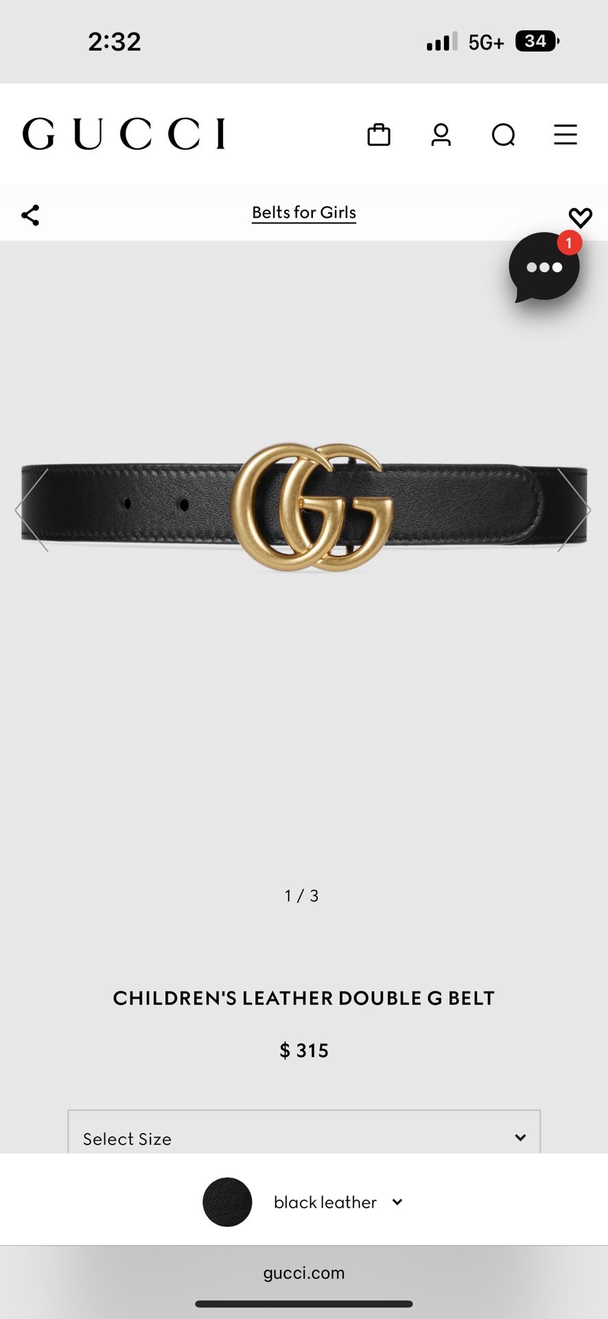 Little Girl Or Boy Gucci Belt