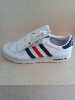Adidas originals coursecup spikeless golf shoes all leather white/red/blue size 11.