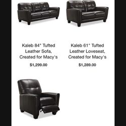 Kaleb Blind Tufted Navy Leather Sofa Set for Sale!