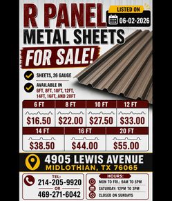 New Black R panel metal sheets,  26 gauge only $2.75 a linear ft