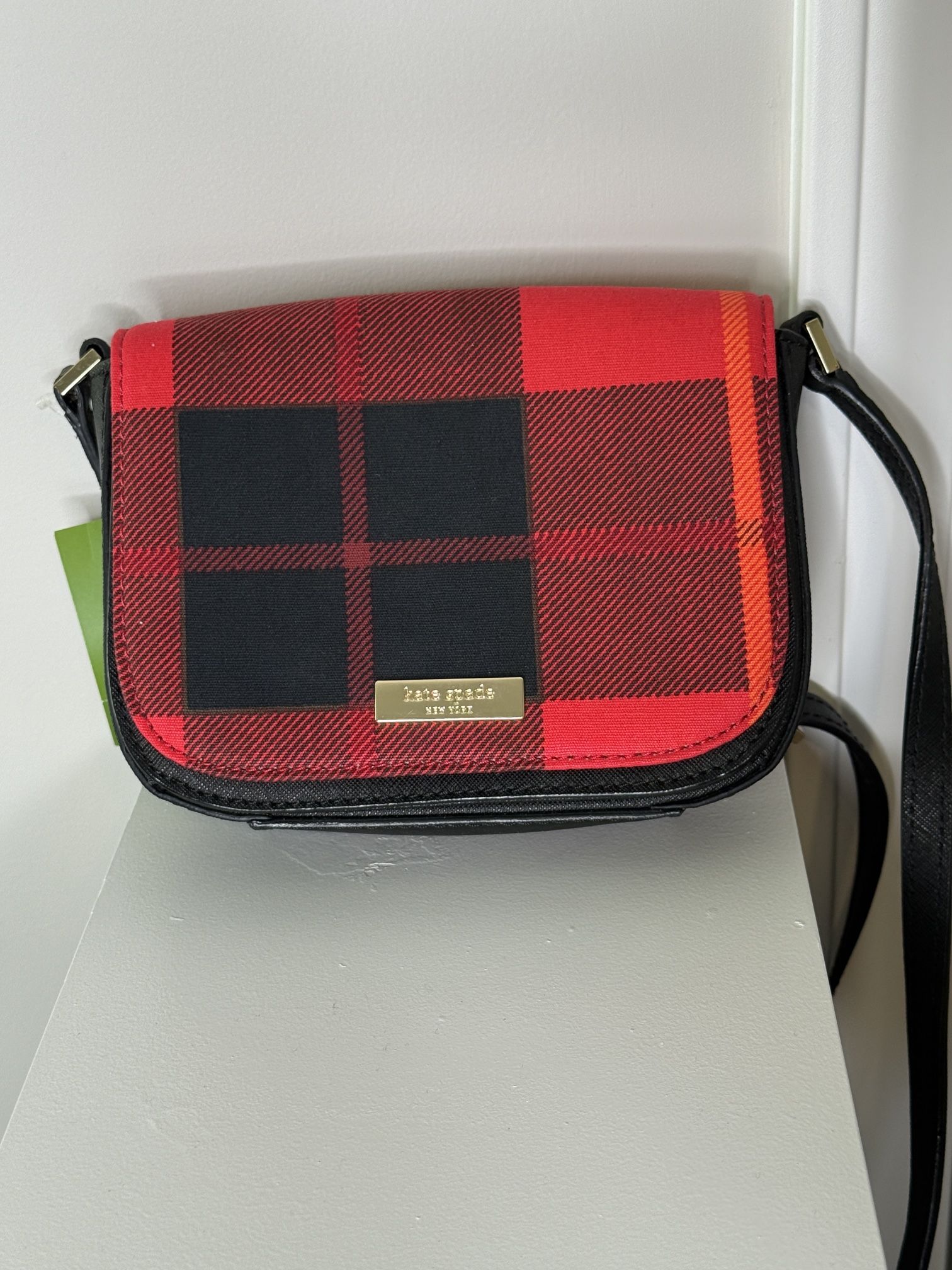 Kate Spade Newbury Lane Black Red Plaid Small Crossbody Bag Purse NEW WITH TAGS
