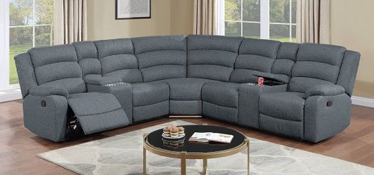 Brand New Dark Grey Super Plush Reclining Sectional Sofa