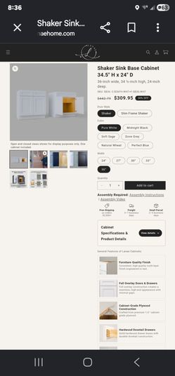 New Shaker 36" sink cabinet