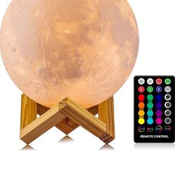 Moon Lamp, 16 Colors LED Night Light for Kids 3D Printing Moon Light with Stand& Remote/Touch Control & Timing, Moon Light Lamp for Kid Friend Birthda