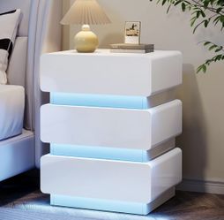 Modern LED Nightstand 3 Drawer Beside Table for Bedroom
