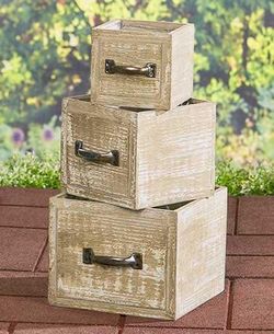 Farmhouse Rustic Porch Garden Wood Drawer Set of 3 Planters
