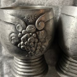 Set of 6 Vintage German Pewter Wine Goblets Artina SKS Zinn 95% Grapes 1836