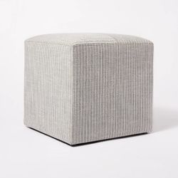 Lynwood Square Upholstered Cube Ottoman Tan/Navy Stripe - Threshold™ designed with Studio McGee