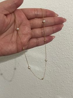 14k yellow gold pearl & bead necklace