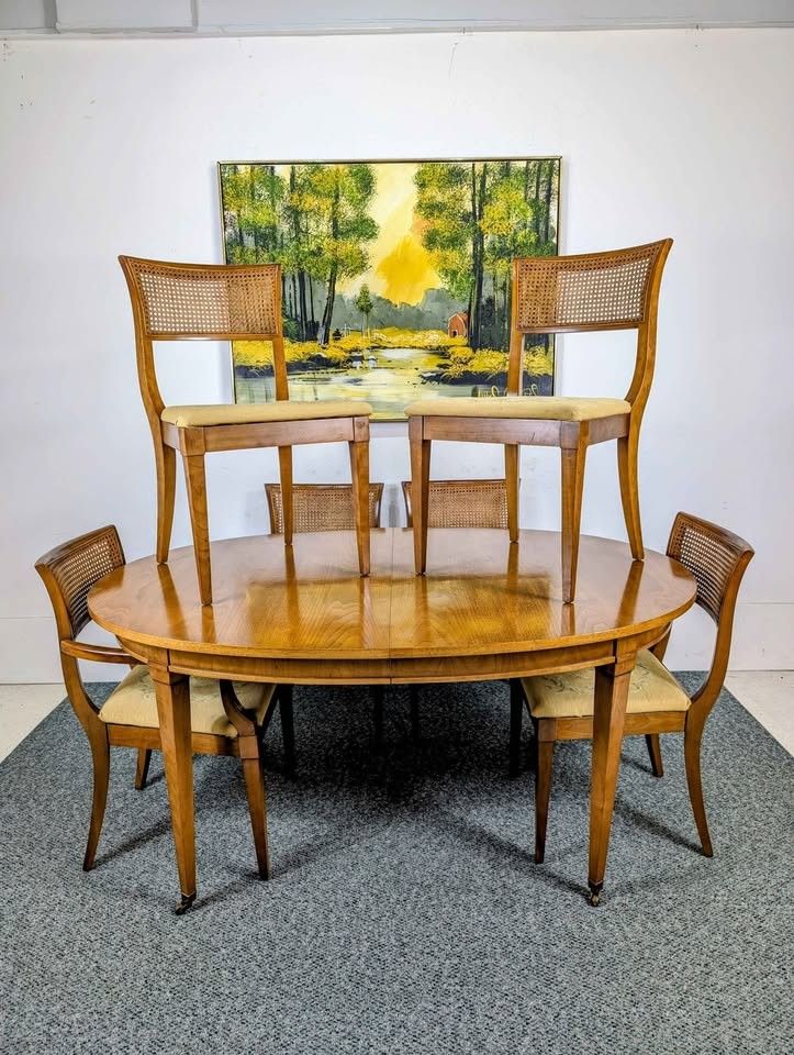 Vintage MCM 6, 8, 10 Person Large Walnut Dining Table Set