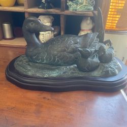 Vintage Bronze Birds Ducks Statue Sculpture 9" By 6"