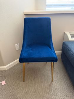 Blue Velvet Accent Chair with Gold Legs