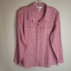 Christopher & Banks Pink Checketed Gingham Button Up Blouse Women' s Size Large