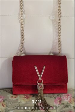 Valentino Bags Red Velvet Chain Shoulder Bag