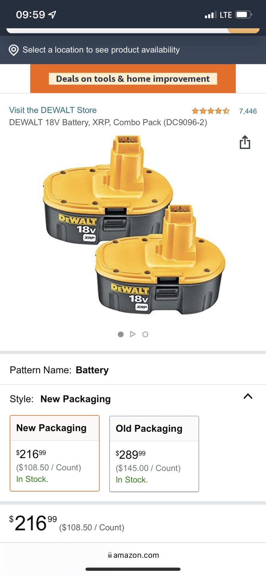 Dewalt 18V XRP Batteries 2 Counts